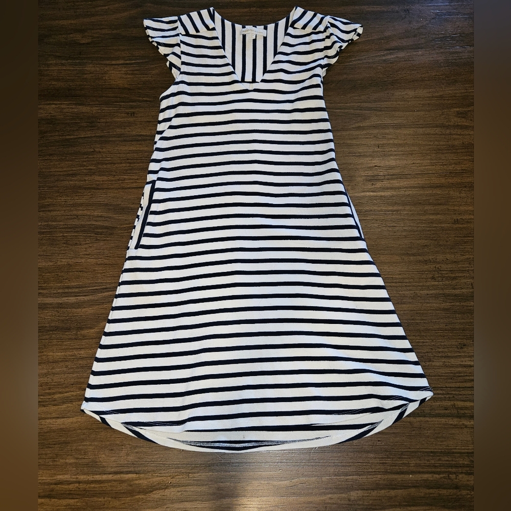 Monteau Los Angeles Striped  Mini Dress Sz S Cream Black Cotton Stretch Pockets